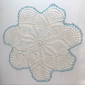 Vintage Doily 16” Round White With Baby Blue